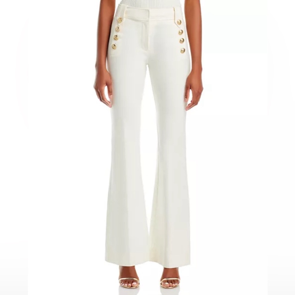Derek Lam 10 Crosby White Flare Pants with Gold Buttons Sz 10